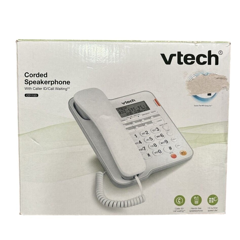 VTech CD1153 Corded Speakerphone White Caller ID Call Waiting 14 Speed Dial